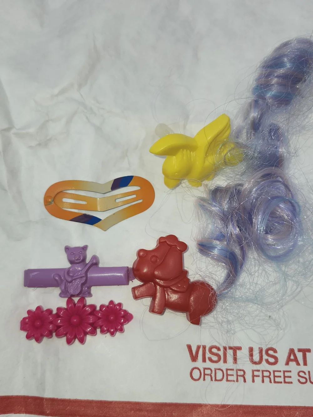 Vintage 80s kids child  purple hair barrette clip pony charms clip fake  heart